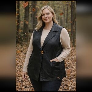 Peter Nygard Black Genuine Leather Sleeveless Vest Size 2X